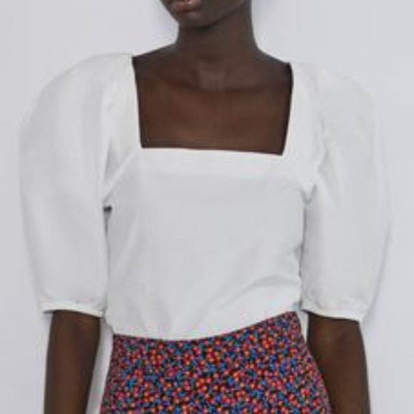 Zara White Puff Sleeve Top - Picture 2 of 4